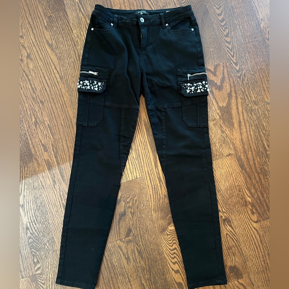 Black Cargo Pants with Embellished Pockets